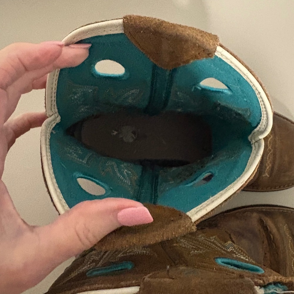 Ariat Fatbaby Brown Leather Western Cowboy Boots Turquoise Embroidery Women's 9B - Picture 12 of 14